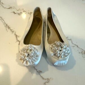 Kate Spade White Flats with Pearl Embellishments